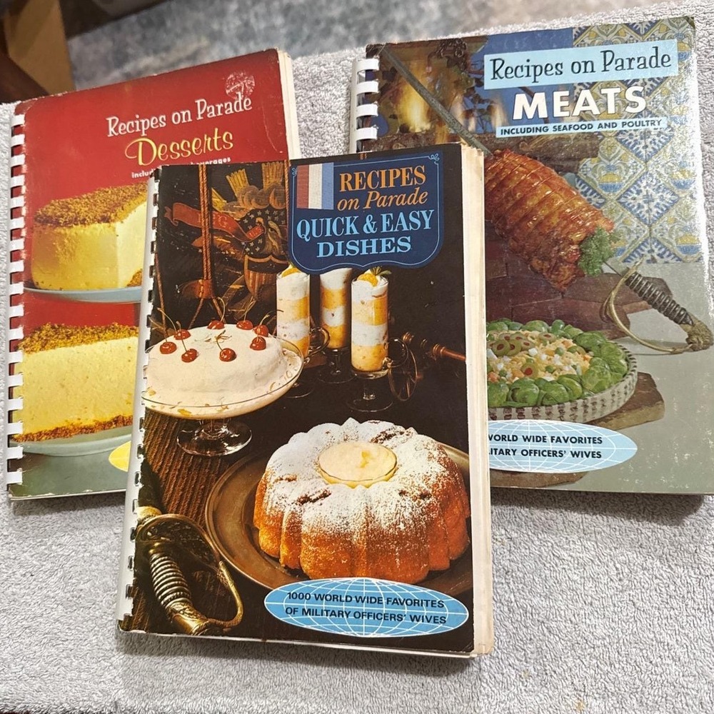 Vintage 1969 Recipes on Parade Cookbook Set Military Officers Wives 3 Volumes
